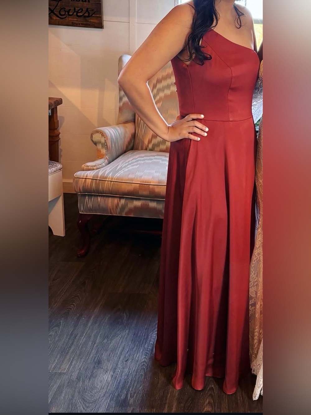 David's Bridal One-Shoulder Wine Red Evening Gown